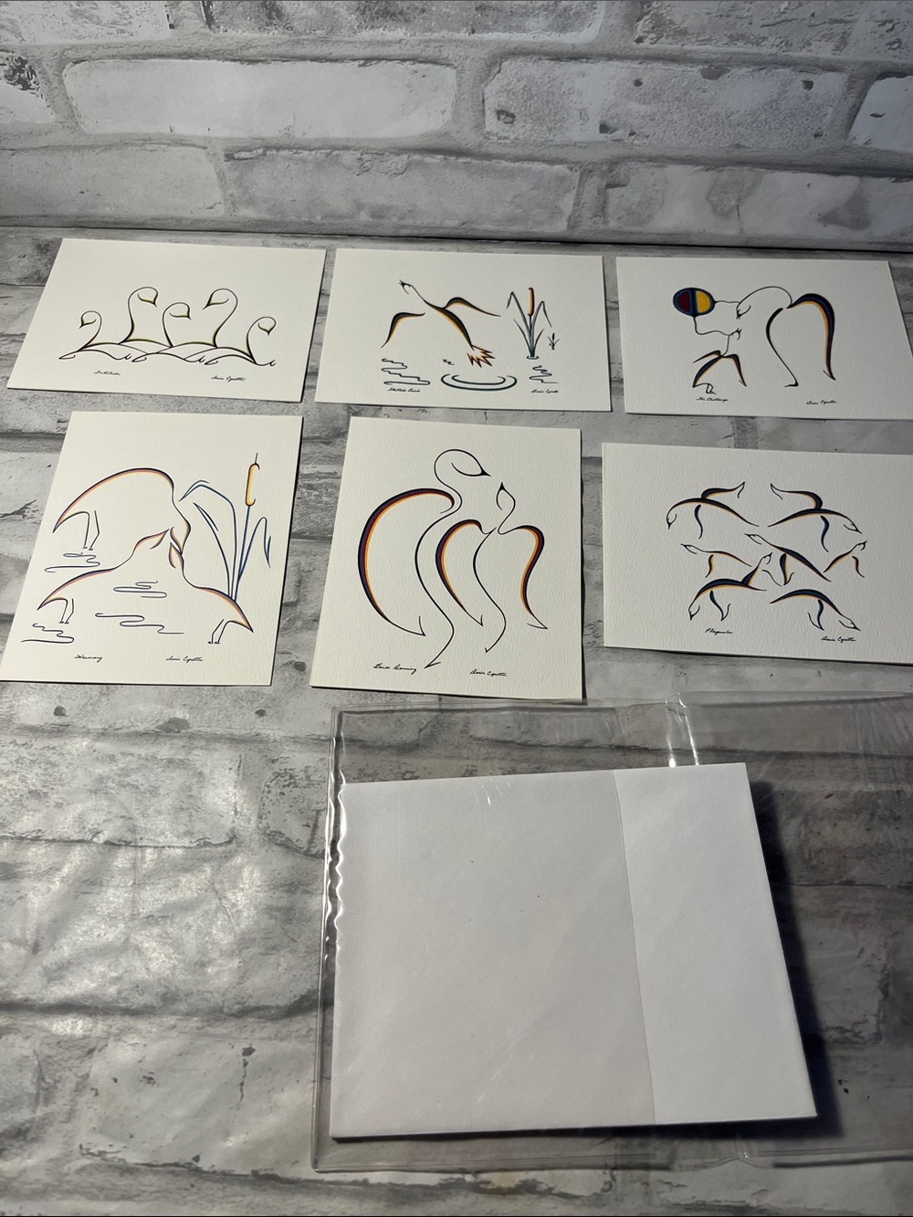 Doris Cyrette greeting cards set of 6 prints birds rainbow detail